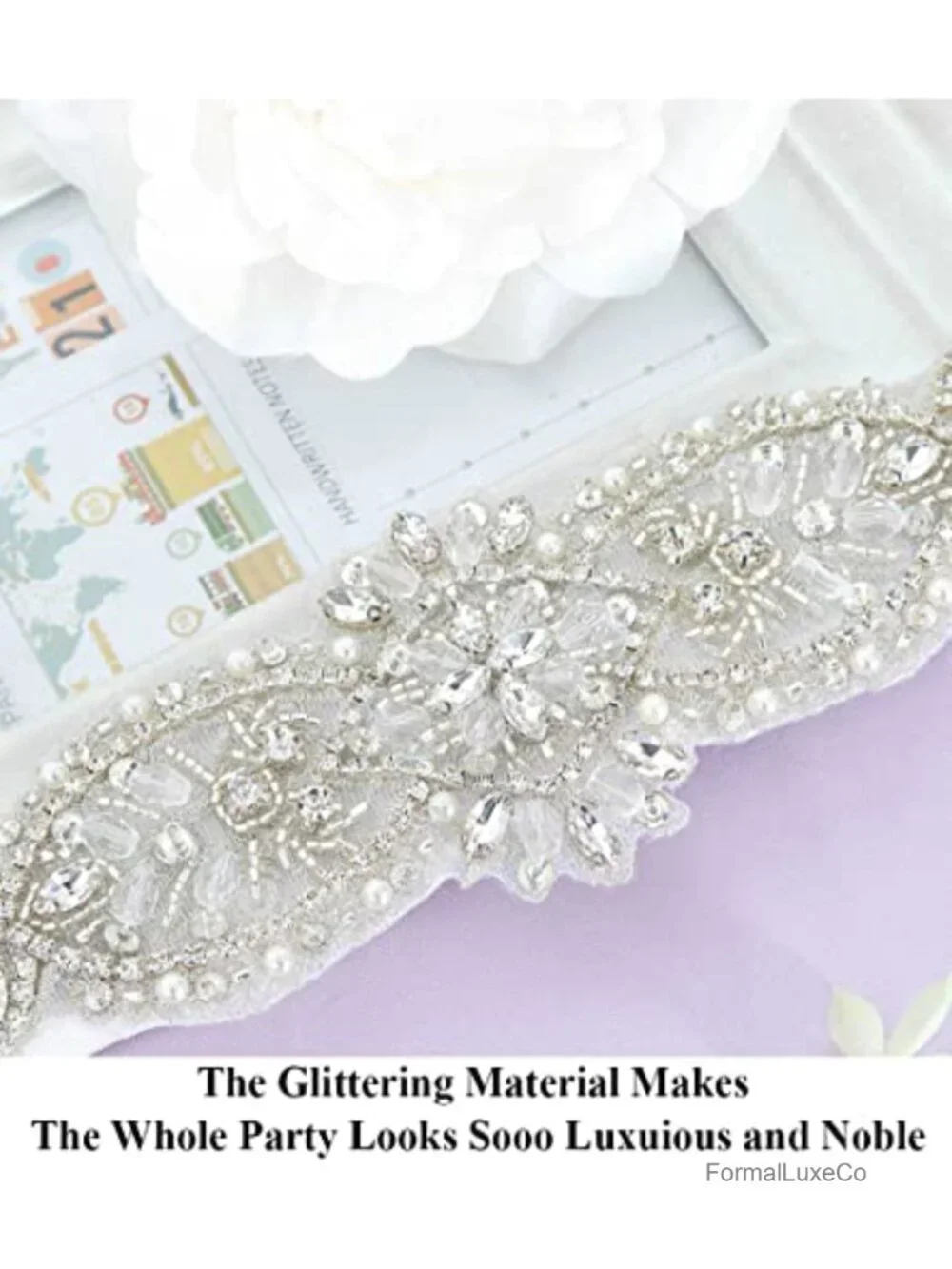 Hand-Sewn Rhinestone Bridal Belt with Satin Ribbon
